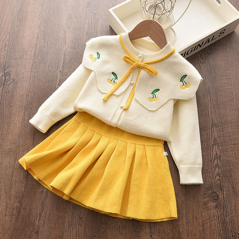 Girls New Western Style Suit Autumn Children Girls Knitted Cardigan Sweater Skirt Two-piece Suit