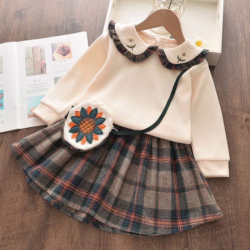 Girls New Western Style Suit Autumn Children Girls Knitted Cardigan Sweater Skirt Two-piece Suit