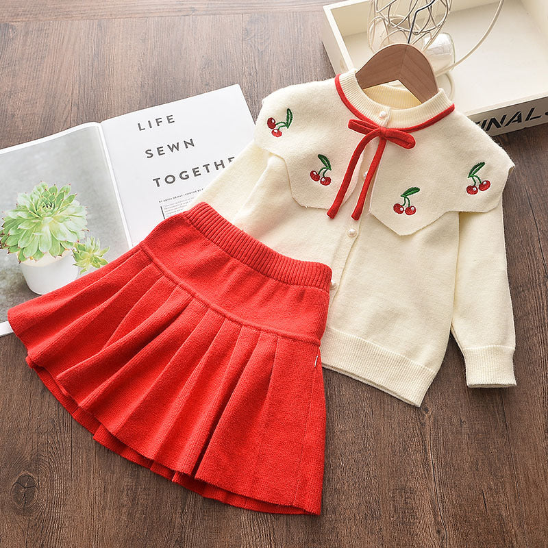 Girls New Western Style Suit Autumn Children Girls Knitted Cardigan Sweater Skirt Two-piece Suit