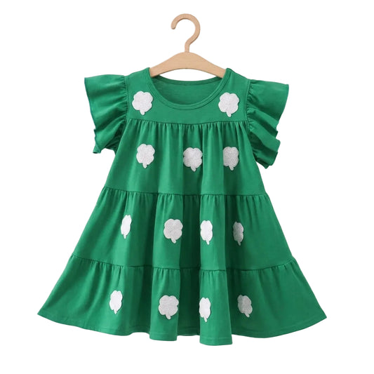 Green clover sequin ruffle tiered dress