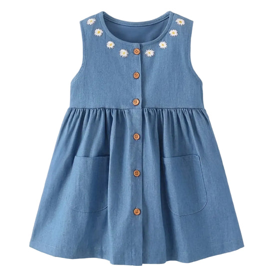 Children's Daisy Embroidered Denim Button-Down Dress